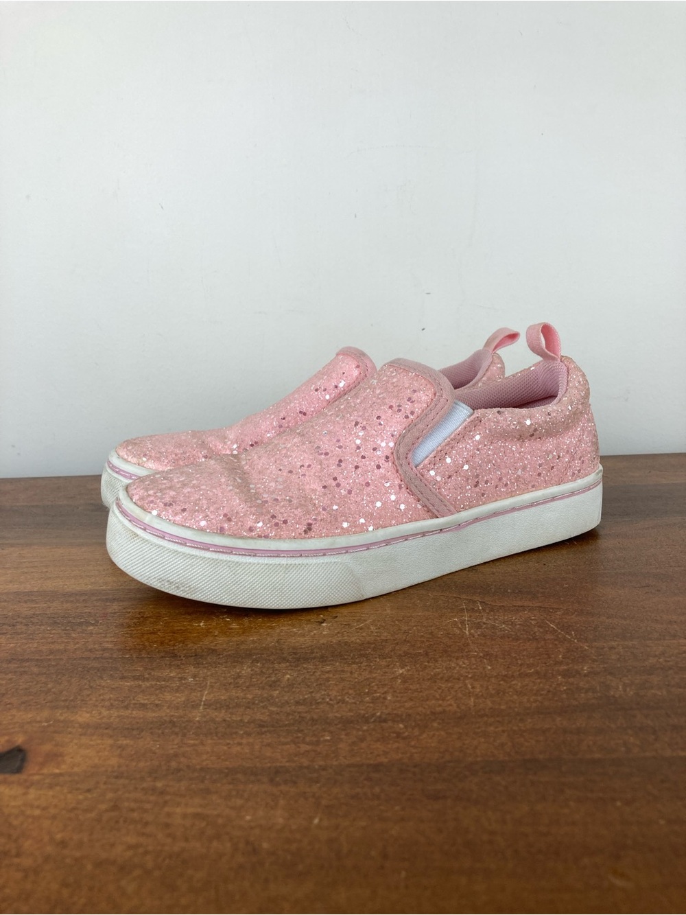 Wonder Nation Pink Slip On Sparkle Sneaker Shoes Memory Foam Girls Size 1.